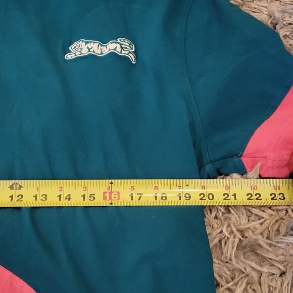 Vintage Le Tigre Collection T Shirt Mens XL Teal Pink Wave Short Sleeve Big Logo - Picture 7 of 10